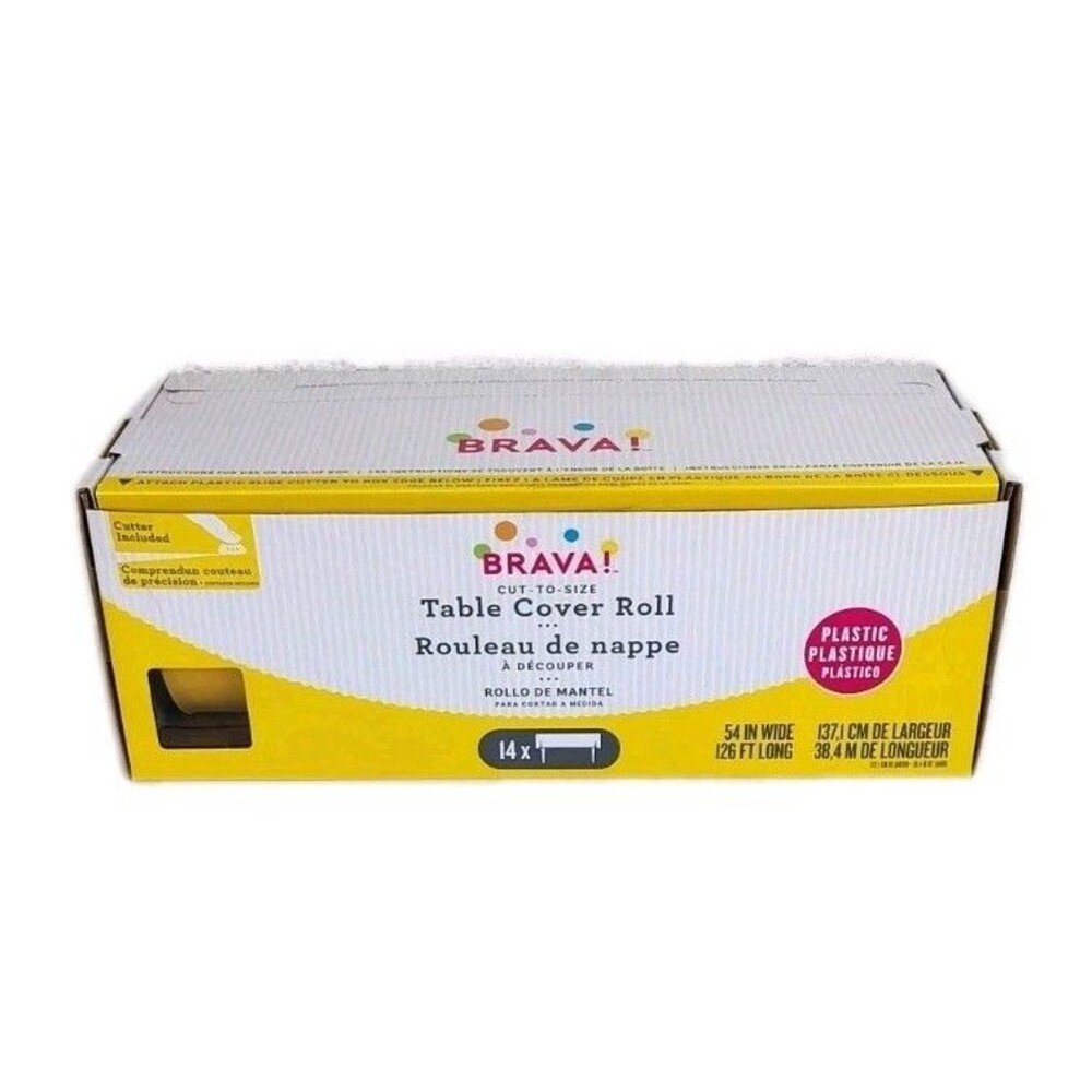 Yellow Plastic Table Cover Roll,Cutter included 54" w x 126' Long 14X Easter